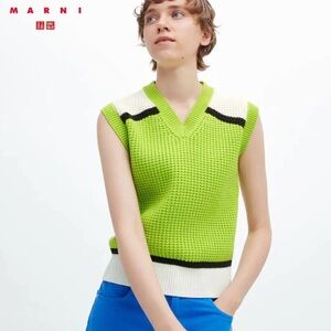 Marni Lime Green and White V-Neck sweater vest